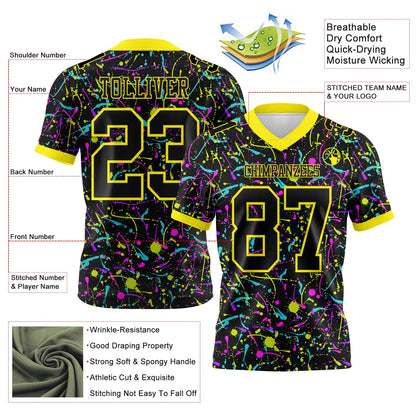 Custom Graffiti Pattern Black-Light Yellow 3D Pattern Splash Mesh Authentic Football Jersey