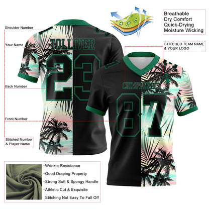 Custom Black Kelly Green 3D Pattern Tropical Hawaii Palm Leaves Mesh Authentic Football Jersey