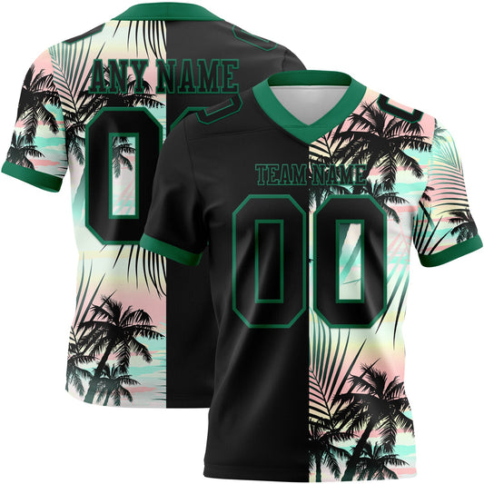 Custom Black Kelly Green 3D Pattern Tropical Hawaii Palm Leaves Mesh Authentic Football Jersey