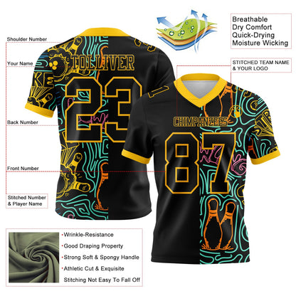 Custom Black Yellow 3D Pattern Bowling Mesh Authentic Football Jersey