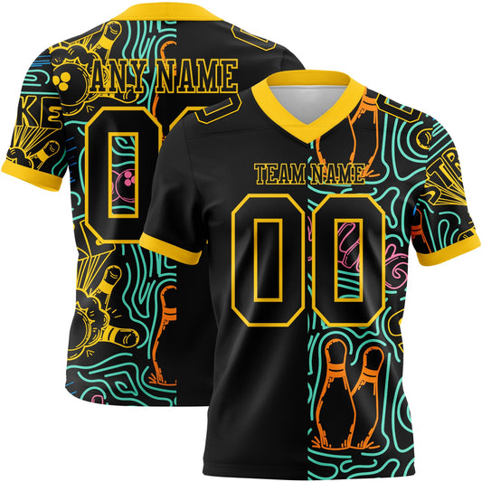 Custom Black Yellow 3D Pattern Bowling Mesh Authentic Football Jersey