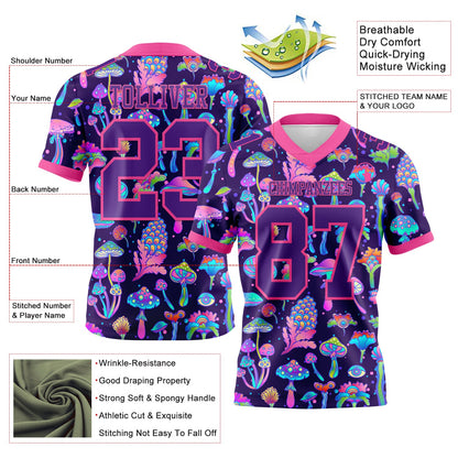 Custom Purple Pink 3D Pattern Colorful Flowers And Mushrooms Psychedelic Hallucination Mesh Authentic Football Jersey