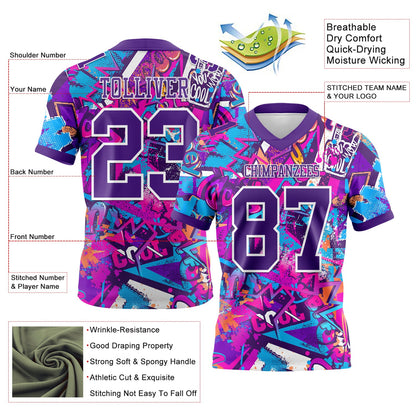 Custom Graffiti Pattern Purple-White 3D Pattern Splash Mesh Authentic Football Jersey