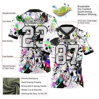 Custom Graffiti Pattern White-Black 3D Pattern Splash Mesh Authentic Football Jersey