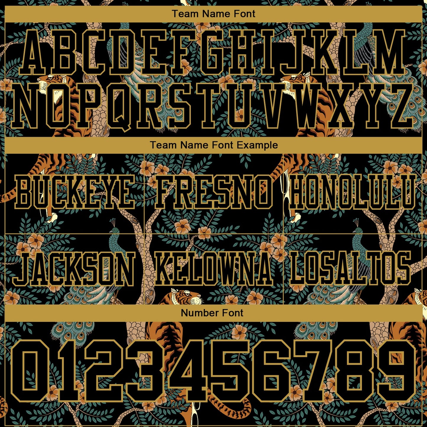 Custom Black Old Gold 3D Pattern Tiger And Peacock Mesh Authentic Football Jersey