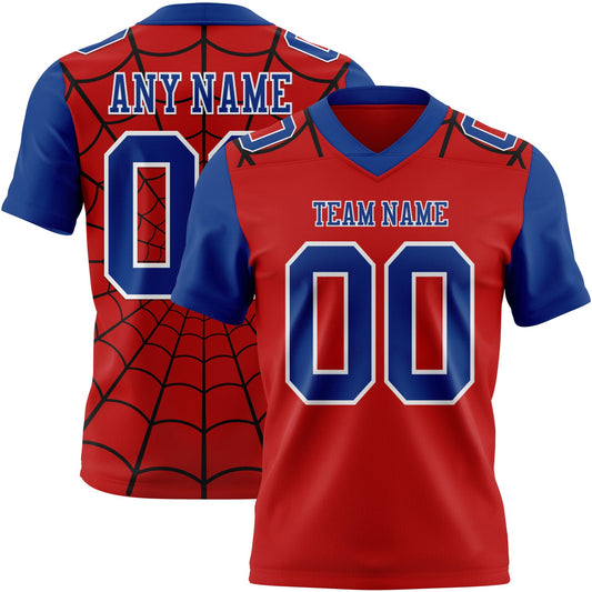 Custom Red Royal-White 3D Pattern Spider Web Mesh Authentic Football Jersey