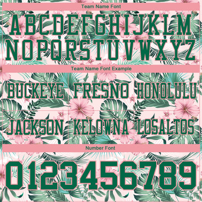 Custom Medium Pink Kelly Green 3D Pattern Hawaii Palm Leaves And Flowers Mesh Authentic Football Jersey