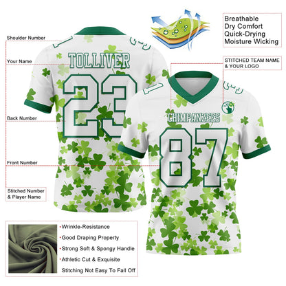 Custom White Kelly Green 3D Pattern St. Patrick's Day Mesh Authentic Football Jersey