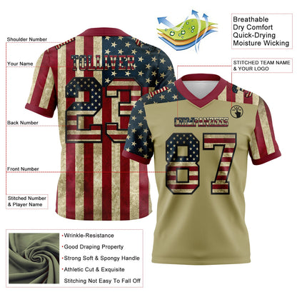 Custom Cream Vintage USA Flag Crimson-Black 3D Pattern Mesh Authentic Football Jersey