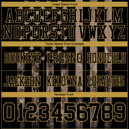 Custom Black Old Gold 3D Pattern American Flag Mesh Authentic Football Jersey