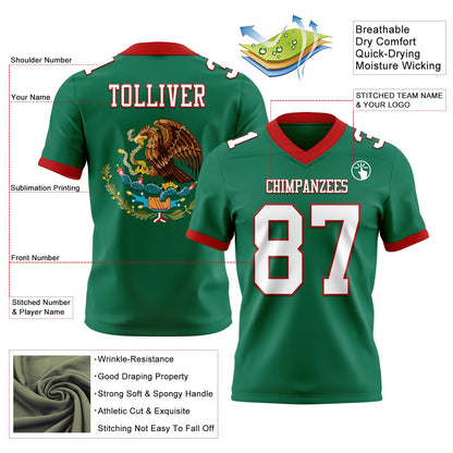 Custom Kelly Green White-Red 3D Pattern Mexico Mesh Authentic Football Jersey