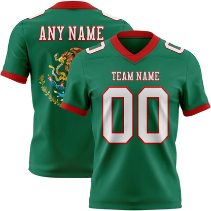 Custom Kelly Green White-Red 3D Pattern Mexico Mesh Authentic Football Jersey