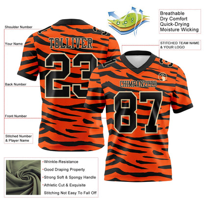 Custom Orange Black-Cream 3D Pattern Tiger Print Mesh Authentic Football Jersey
