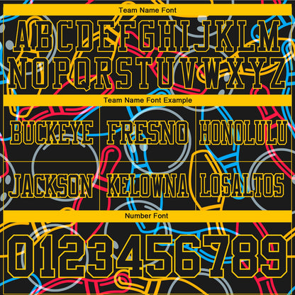 Custom Black Yellow 3D Pattern Bowling Mesh Authentic Football Jersey