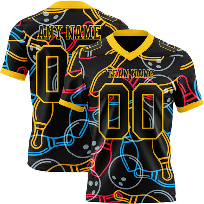 Custom Black Yellow 3D Pattern Bowling Mesh Authentic Football Jersey