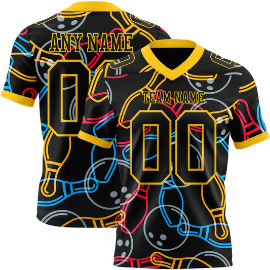 Custom Black Yellow 3D Pattern Bowling Mesh Authentic Football Jersey