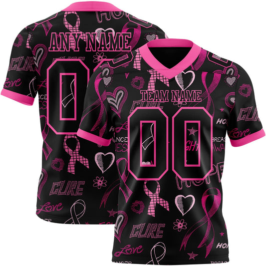 Custom Black Pink 3D Pattern Pink Ribbon Breast Cancer Awareness Month Women Health Care Support Mesh Authentic Football Jersey