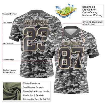 Custom Camo Steel Gray-Cream 3D Pattern Salute To Service Mesh Authentic Football Jersey