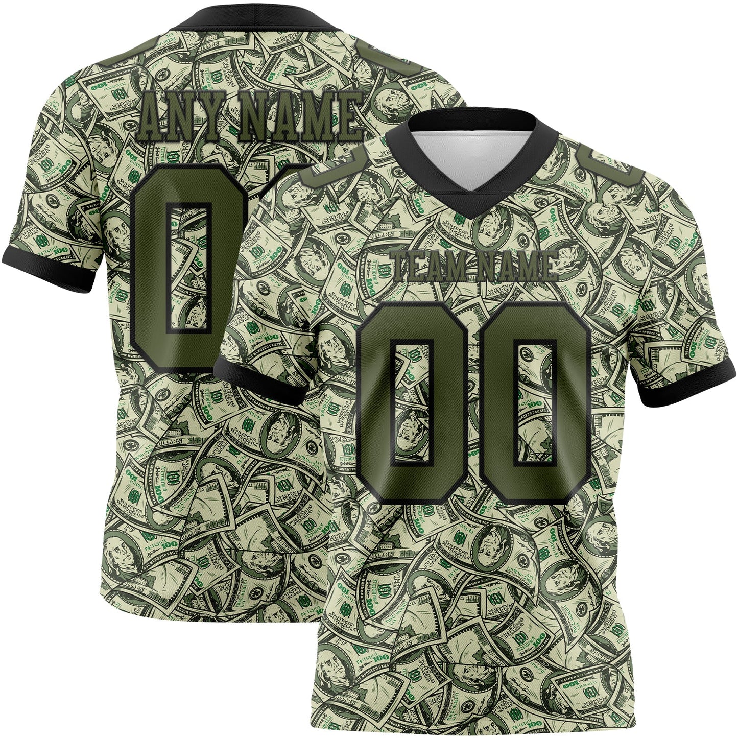 Custom Green Olive-Black 3D Pattern Dollar Mesh Authentic Football Jersey