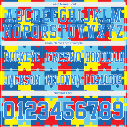 Custom Powder Blue White 3D Pattern Autism Awareness Puzzle Pieces Mesh Authentic Football Jersey