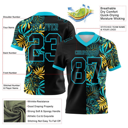 Custom Black Lakes Blue 3D Pattern Beach Tropical Hawaii Palm Leaves Mesh Authentic Football Jersey