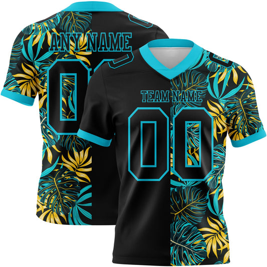 Custom Black Lakes Blue 3D Pattern Beach Tropical Hawaii Palm Leaves Mesh Authentic Football Jersey