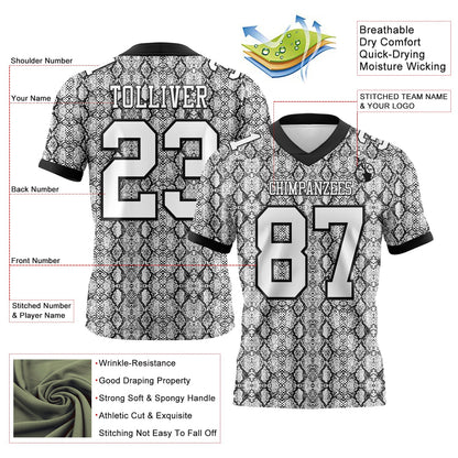 Custom White Black 3D Pattern Snakeskin Print Mesh Authentic Football Jersey