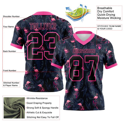 Custom Black Pink 3D Pattern Flamingo Mesh Authentic Football Jersey