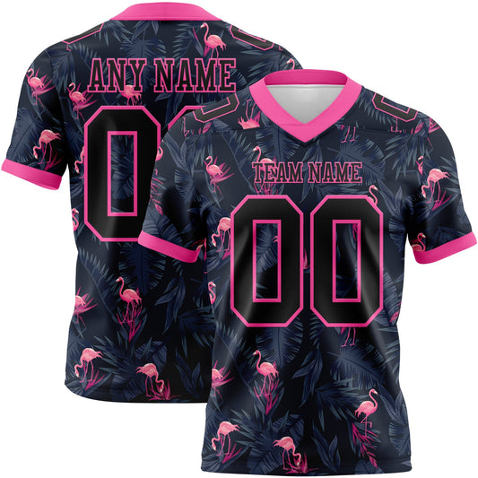 Custom Black Pink 3D Pattern Flamingo Mesh Authentic Football Jersey