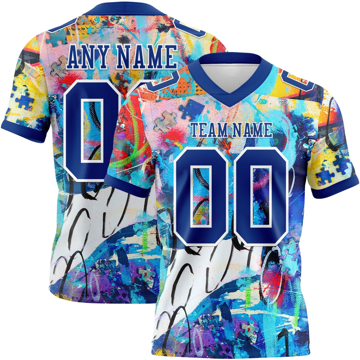 Custom Graffiti Pattern Royal-White 3D Pattern Mesh Authentic Football Jersey