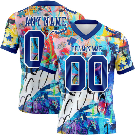 Custom Graffiti Pattern Royal-White 3D Pattern Mesh Authentic Football Jersey