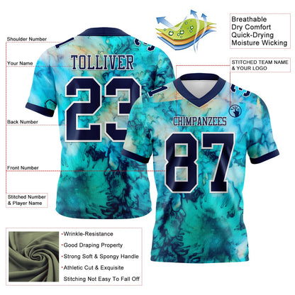 Custom Tie Dye Navy-White 3D Pattern Mesh Authentic Football Jersey