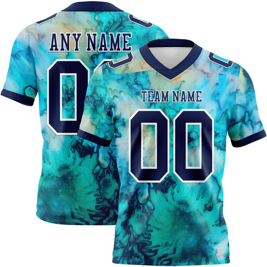 Custom Tie Dye Navy-White 3D Pattern Mesh Authentic Football Jersey
