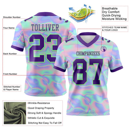 Custom Light Blue Purple-Pea Green 3D Pattern Abstract Trendy Holographic Vaporwave Style Mesh Authentic Football Jersey