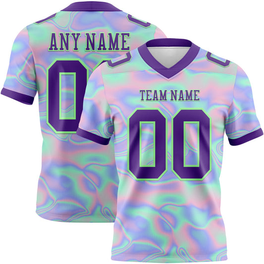 Custom Light Blue Purple-Pea Green 3D Pattern Abstract Trendy Holographic Vaporwave Style Mesh Authentic Football Jersey