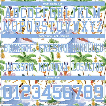 Custom White Light Blue 3D Pattern Beach Hawaii Palm Trees Mesh Authentic Football Jersey