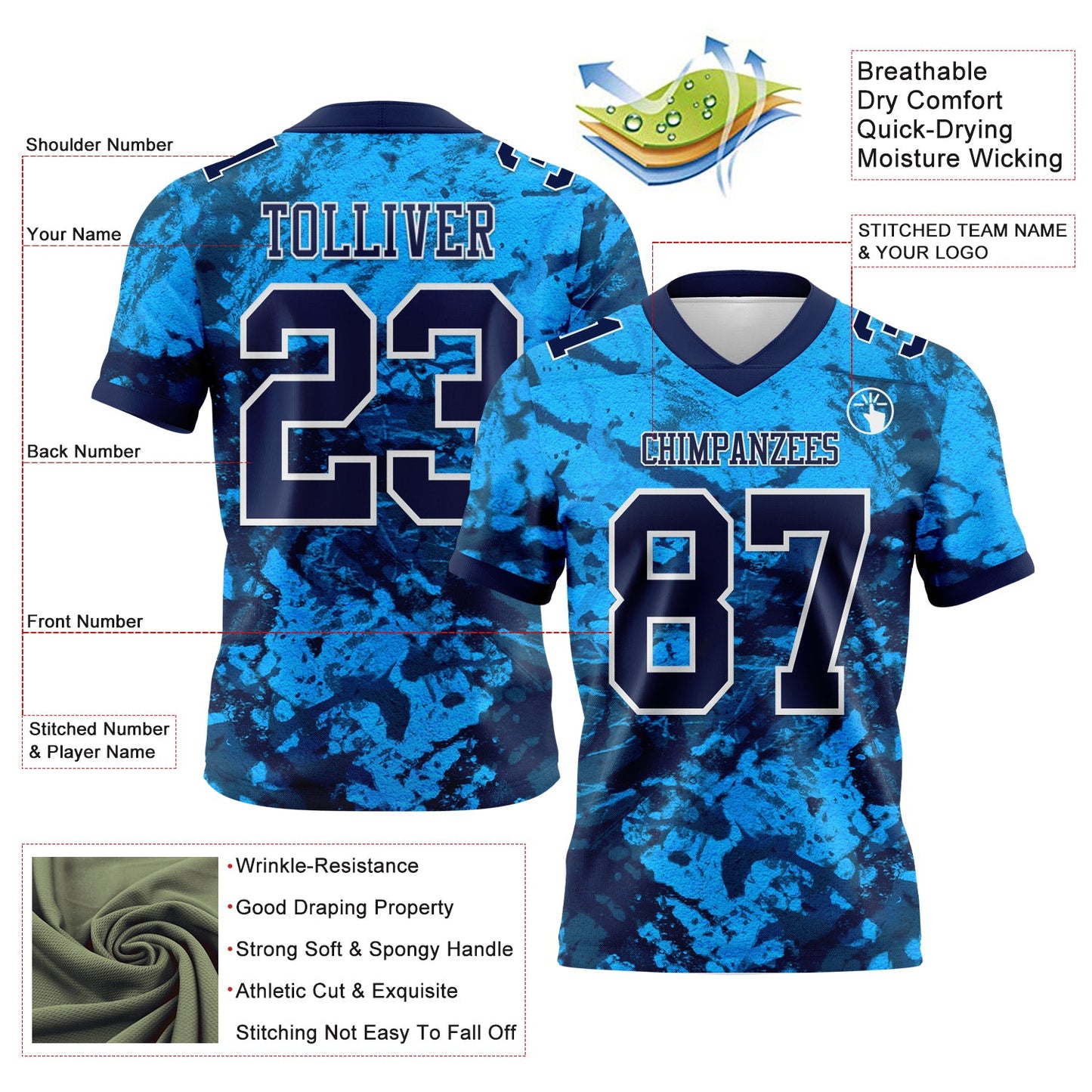 Custom Graffiti Pattern Navy-White 3D Pattern Mesh Authentic Football Jersey