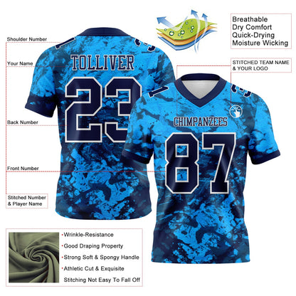 Custom Graffiti Pattern Navy-White 3D Pattern Mesh Authentic Football Jersey