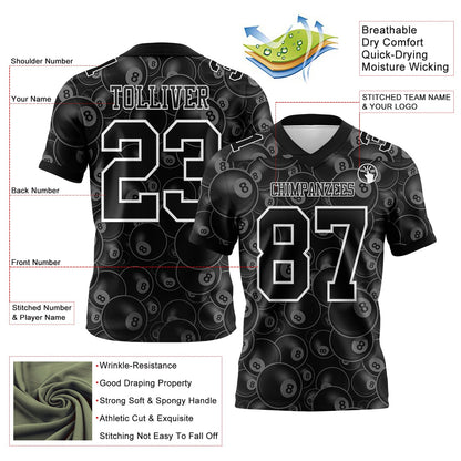 Custom Black White 3D Pattern Billiards Snooker 8 Ball Mesh Authentic Football Jersey
