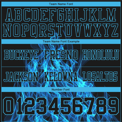 Custom Black Sky Blue 3D Pattern Flame Mesh Authentic Football Jersey