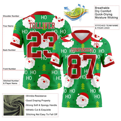 Custom Green Red-White 3D Pattern Christmas Mesh Authentic Football Jersey