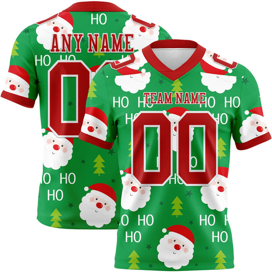 Custom Green Red-White 3D Pattern Christmas Mesh Authentic Football Jersey