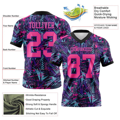 Custom Graffiti Pattern Pink Purple-Black 3D Pattern Creative Geometric Figures And Dots Mesh Authentic Football Jersey