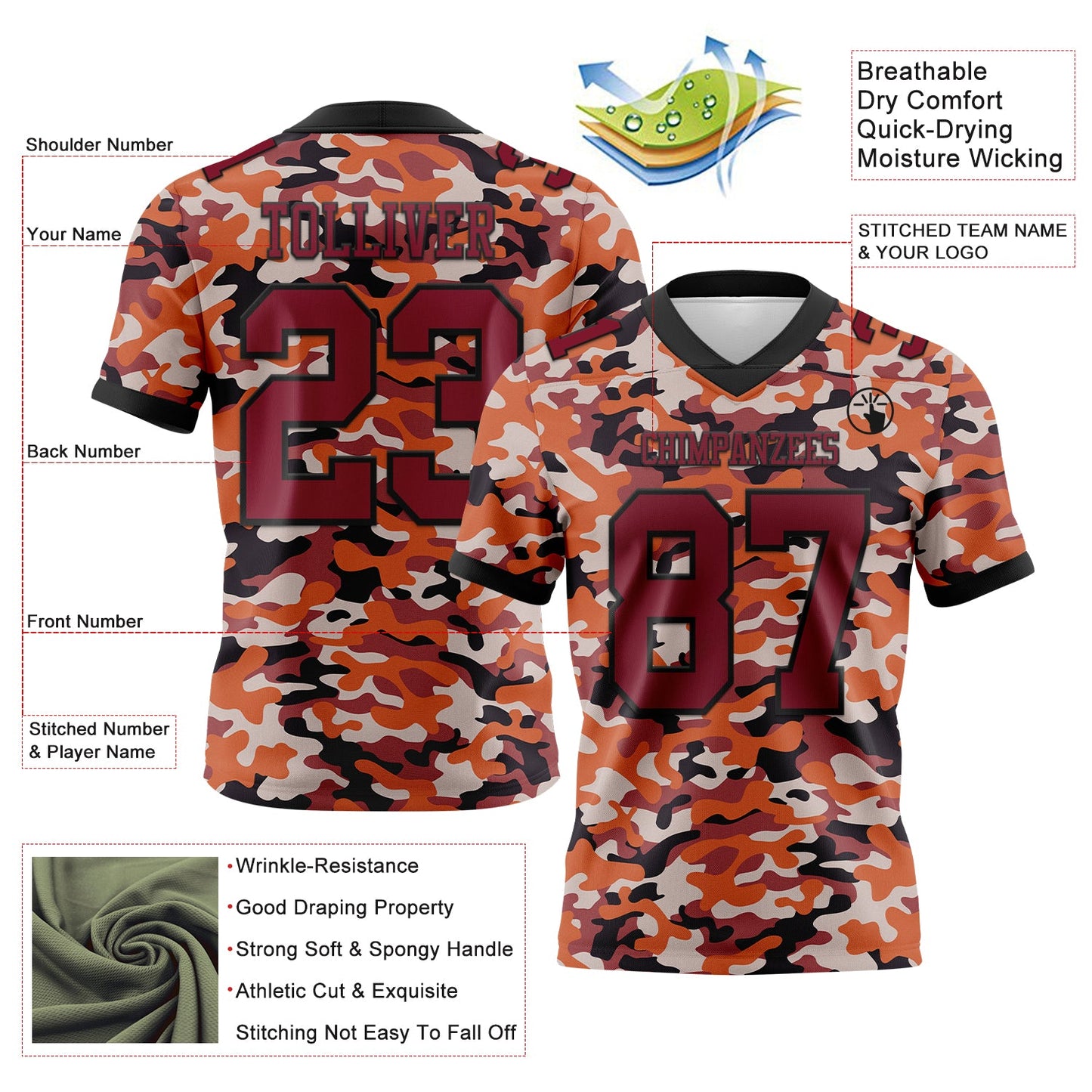 Custom Camo Crimson-Black 3D Pattern Salute To Service Mesh Authentic Football Jersey