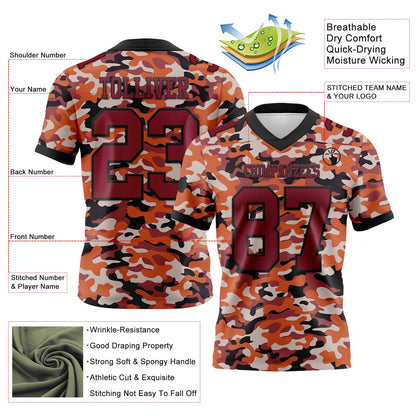 Custom Camo Crimson-Black 3D Pattern Salute To Service Mesh Authentic Football Jersey