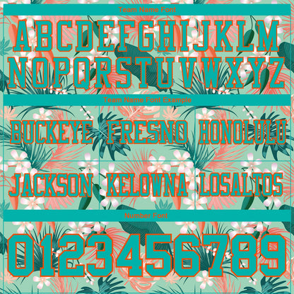 Custom Teal Orange 3D Pattern Hawaii Palm Leaves And Flowers Mesh Authentic Football Jersey