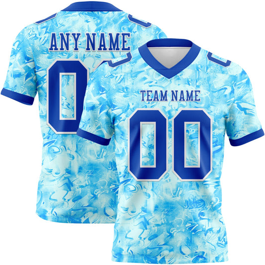 Custom Graffiti Pattern Thunder Blue-White 3D Pattern Scratch Mesh Authentic Football Jersey