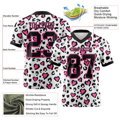 Custom White Black-Pink 3D Pattern Leopard Print Mesh Authentic Football Jersey