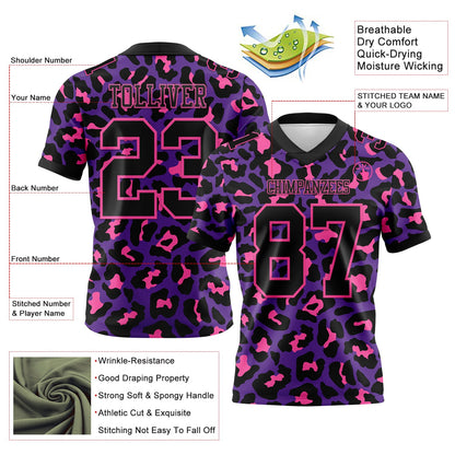 Custom Purple Black-Pink 3D Pattern Leopard Print Mesh Authentic Football Jersey