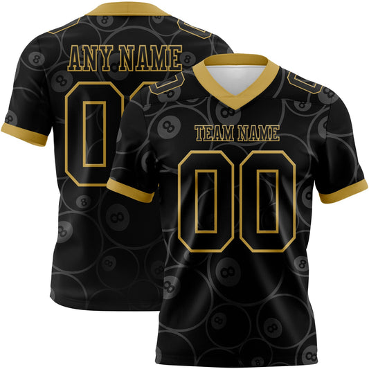 Custom Black Old Gold 3D Pattern Billiards Snooker 8 Ball Mesh Authentic Football Jersey